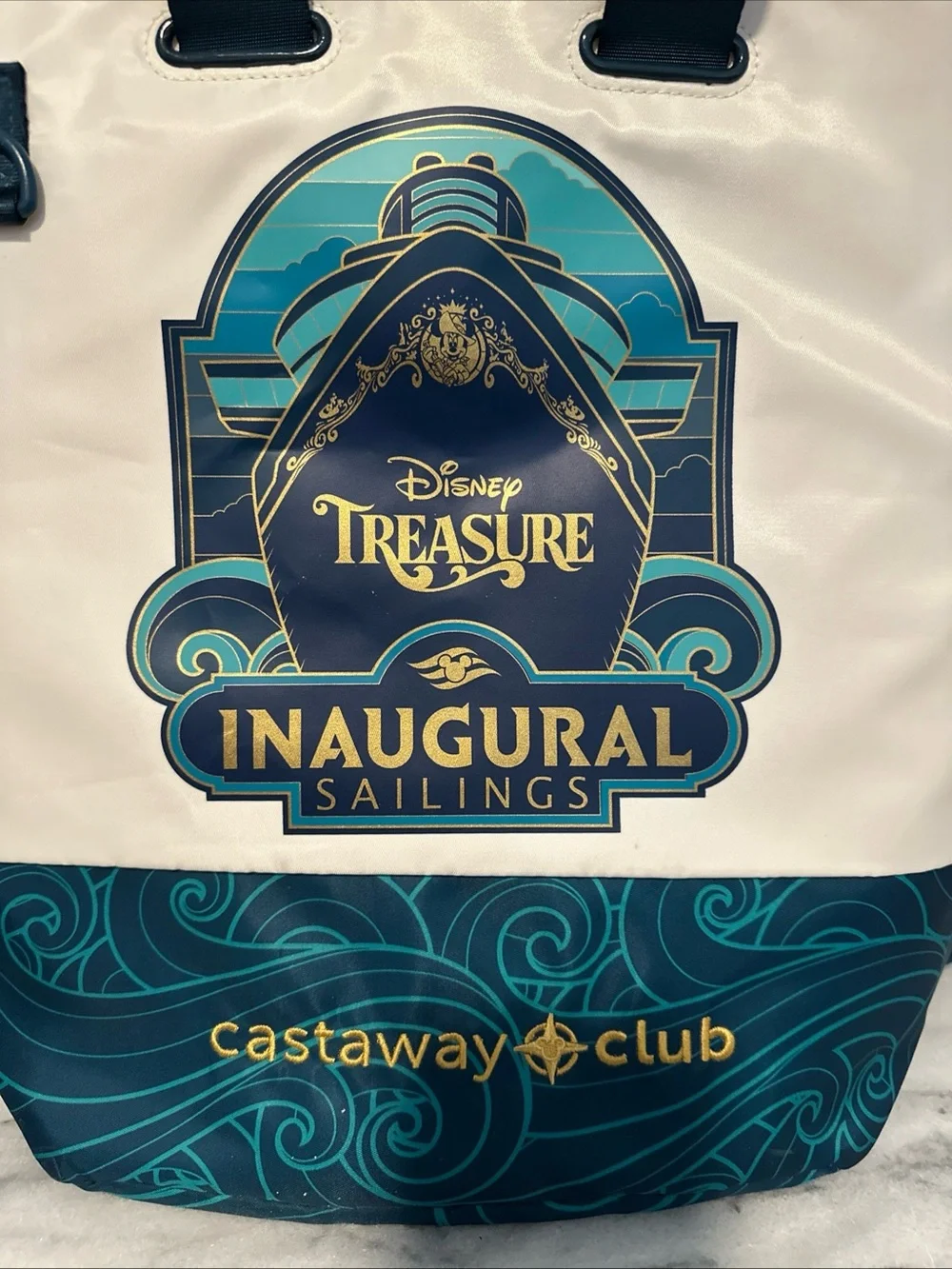 Disney Teal & White Inaugural Sailings Tote with Gold Accents